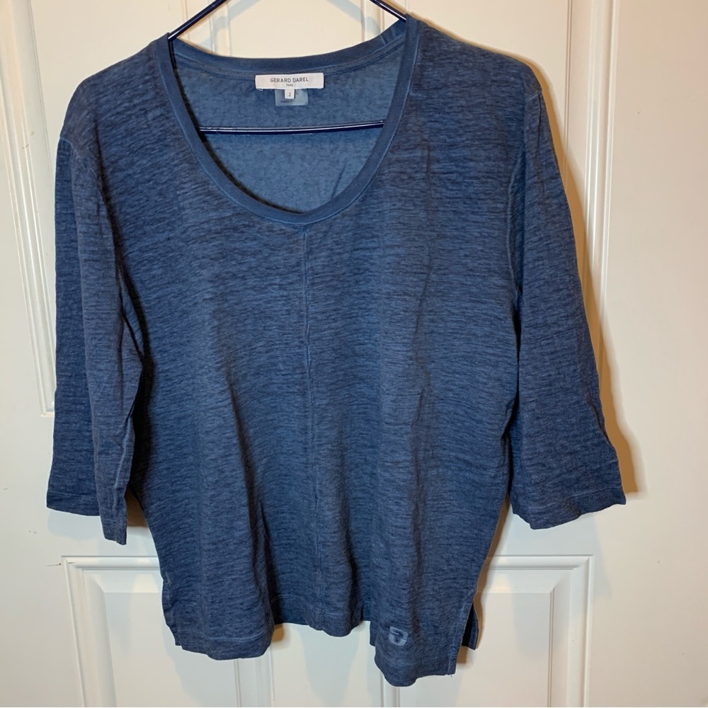 Gerard Darel Paris Blue Three Quarter Short Sleeve Women's Top Size 2